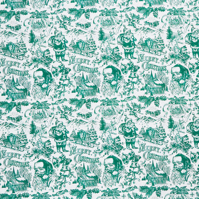 Jolly Christmas - Santa Toile Ivory Green Cotton Yardage