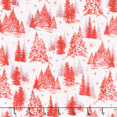 Jolly Christmas - Winter Forest Ivory/Red Cotton Yardage