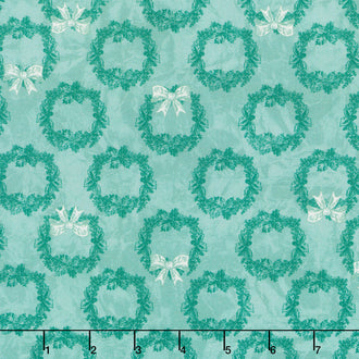 Jolly Christmas - Holiday Wreath Light Green Cotton Yardage