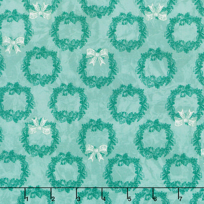Jolly Christmas - Holiday Wreath Light Green Cotton Yardage