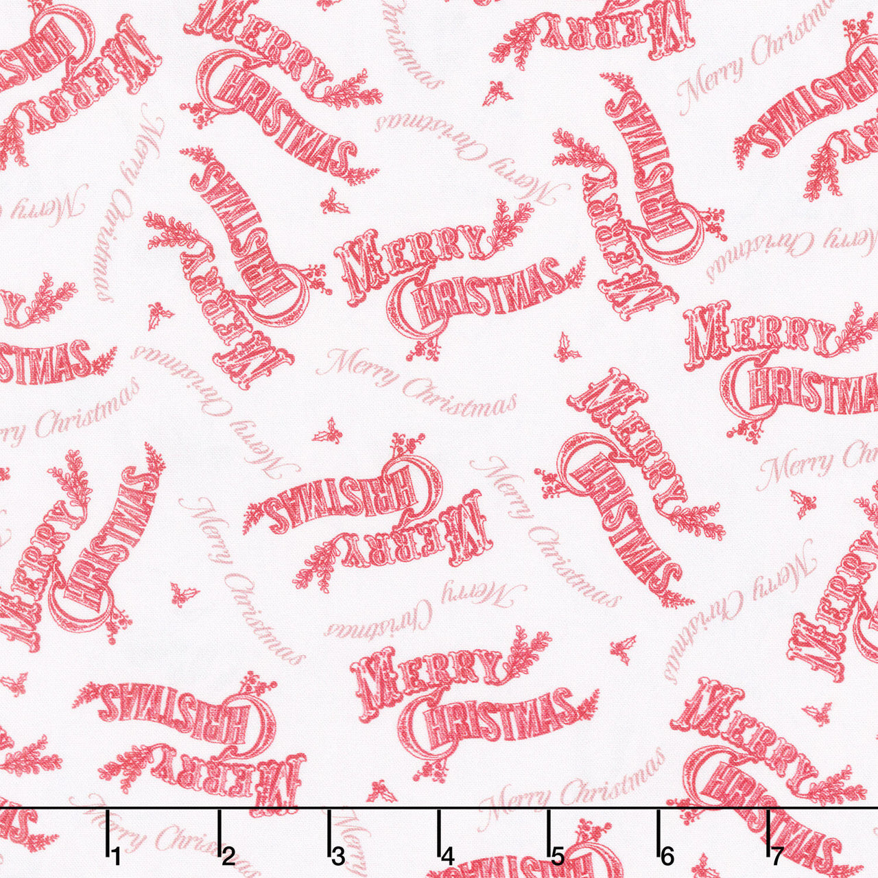 Jolly Christmas - Merry Christmas Ivory Red Cotton Yardage