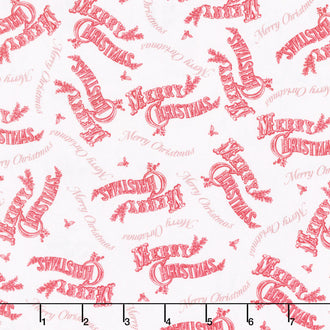 Jolly Christmas - Merry Christmas Ivory Red Cotton Yardage