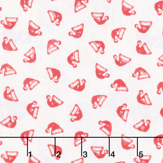 Jolly Christmas - Santa Hats Ivory Red Cotton Yardage