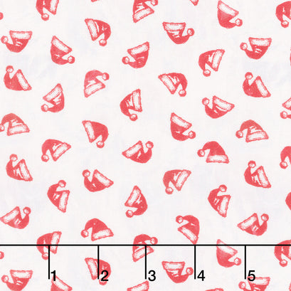 Jolly Christmas - Santa Hats Ivory Red Cotton Yardage
