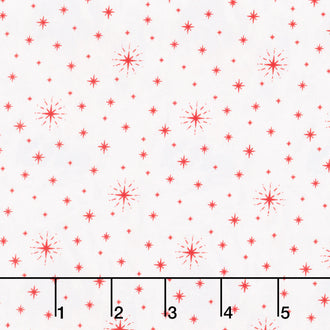 Jolly Christmas - Twinkle Stars Ivory/Red Cotton Yardage