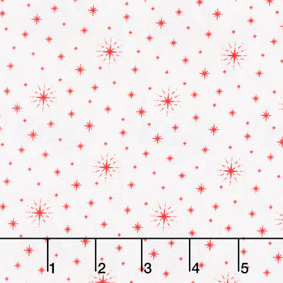 Jolly Christmas - Twinkle Stars Ivory/Red Cotton Yardage