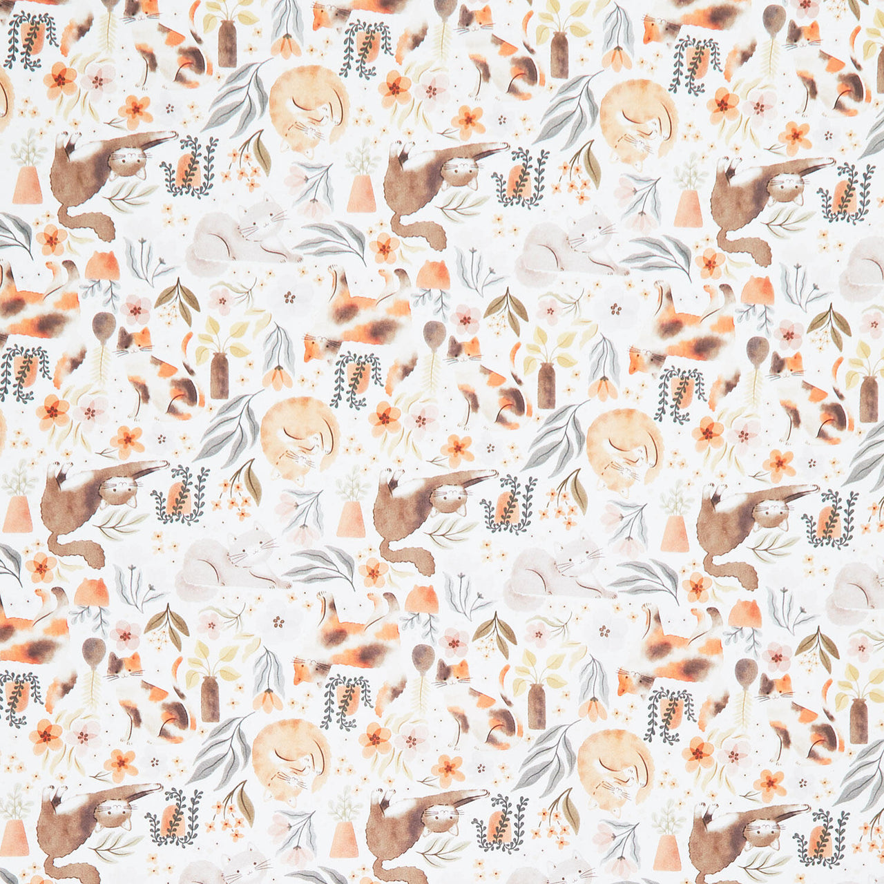 Petal and Purr - Purrflect Plants White Yardage