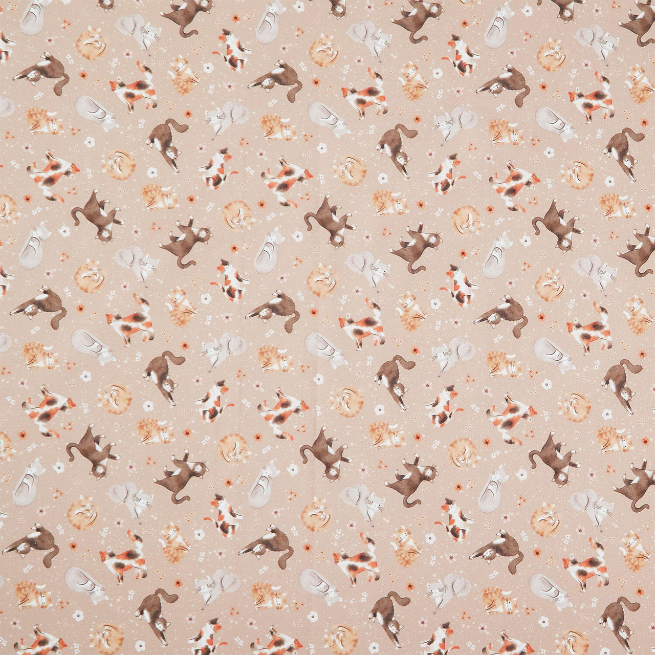 Petal and Purr - Feline Friends Taupe Yardage