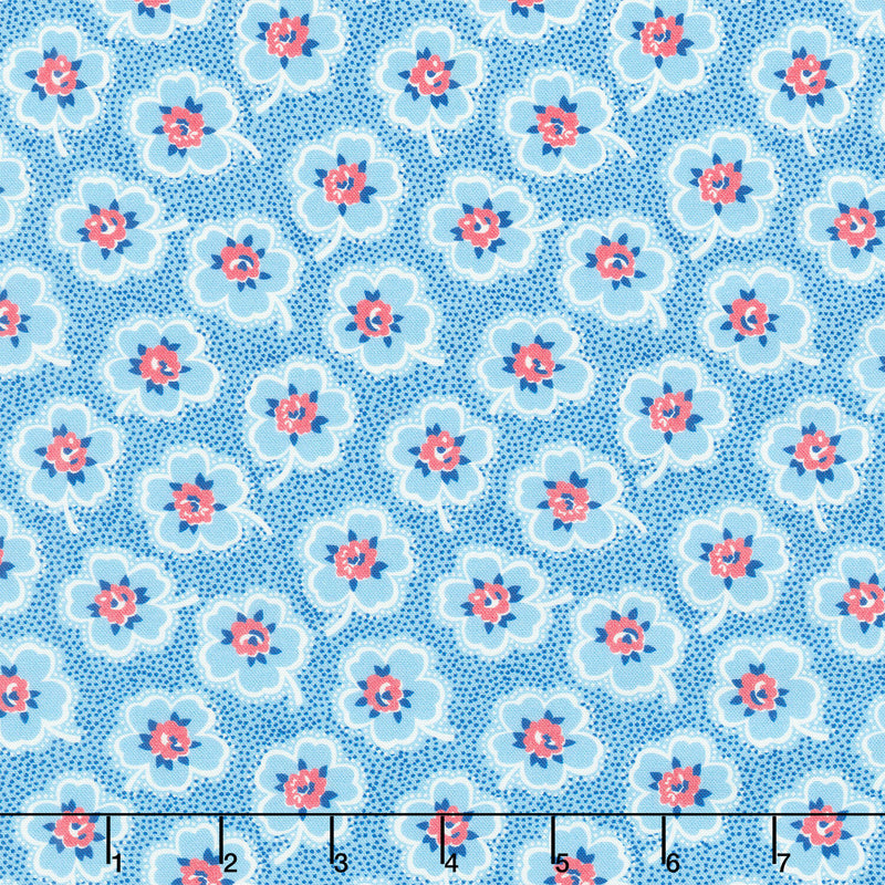 Merry Go Round - Ditzy Dotted Floral Blue Yardage