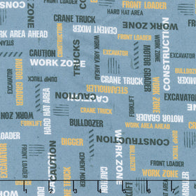 Diggers and Dozers - Building Beam Text Workwear Blue Yardage