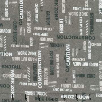 Diggers and Dozers - Building Beam Text Dirt Black Yardage