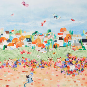 Cats Around Town - Neighborhood Cats Double Border Multi Yardage