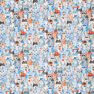 Cats Around Town - Feline Friends Dusty Blue Yardage