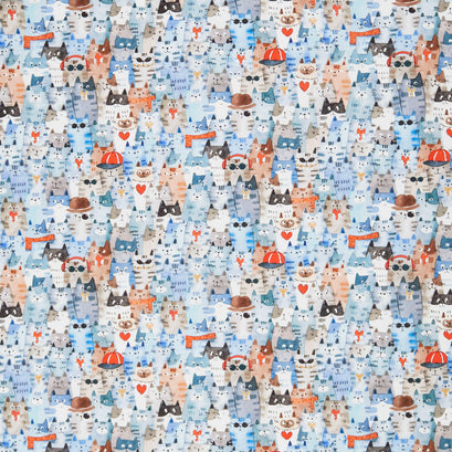 Cats Around Town - Feline Friends Dusty Blue Yardage