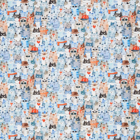 Cats Around Town - Feline Friends Dusty Blue Yardage