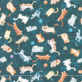 Cats Around Town - Playful Companions Navy Yardage