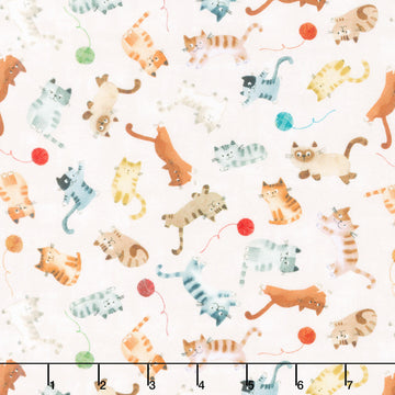 Cats Around Town - Playful Companions Ivory Yardage