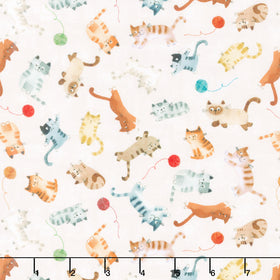 Cats Around Town - Playful Companions Ivory Yardage