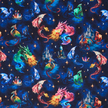 Dragon Kingdom - Dragon Mythical Adventure Midnight Yardage