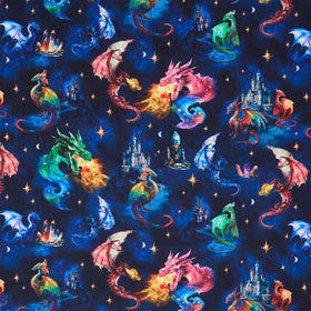 Dragon Kingdom - Dragon Mythical Adventure Midnight Yardage