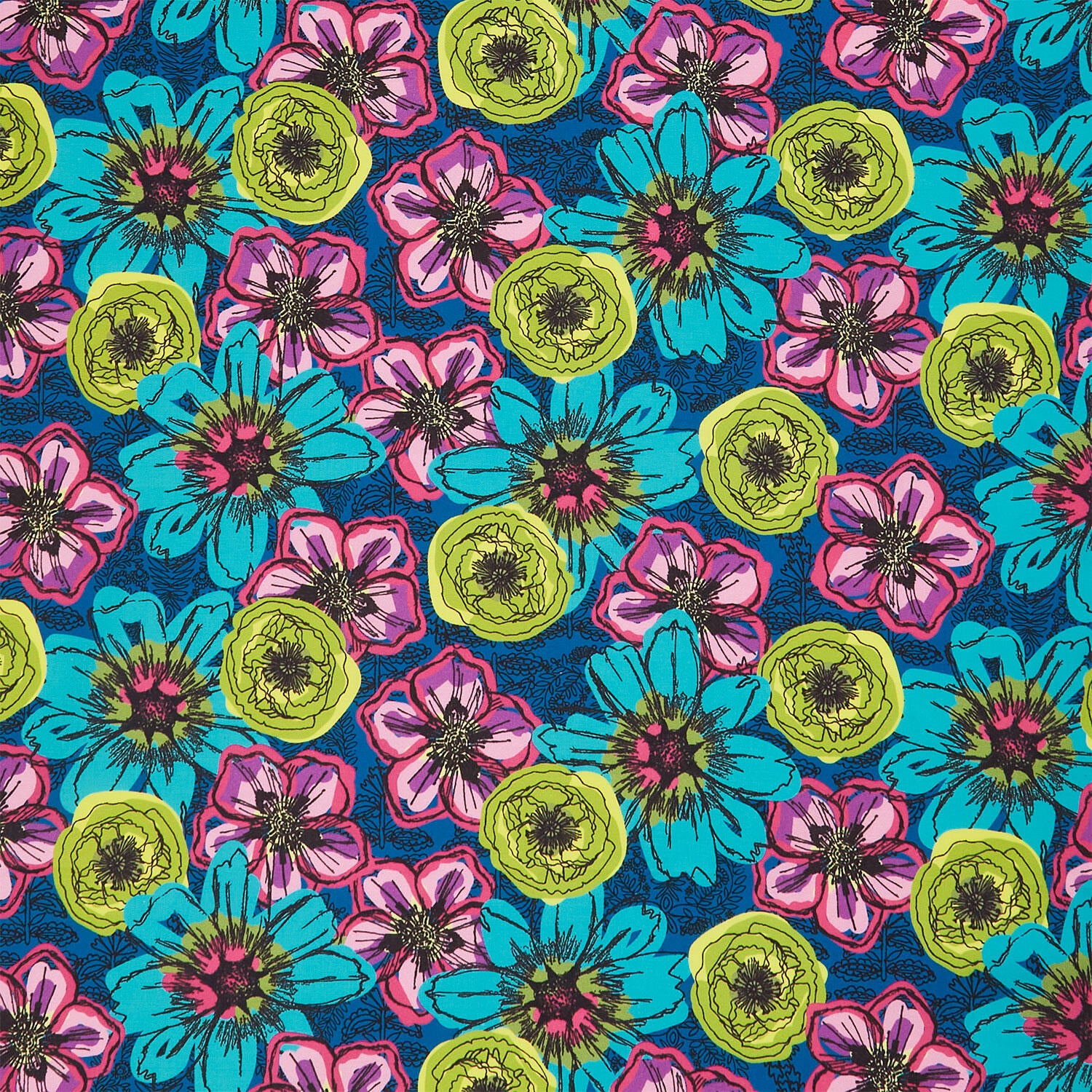 Winding Road - Flower Fields Teal Yardage