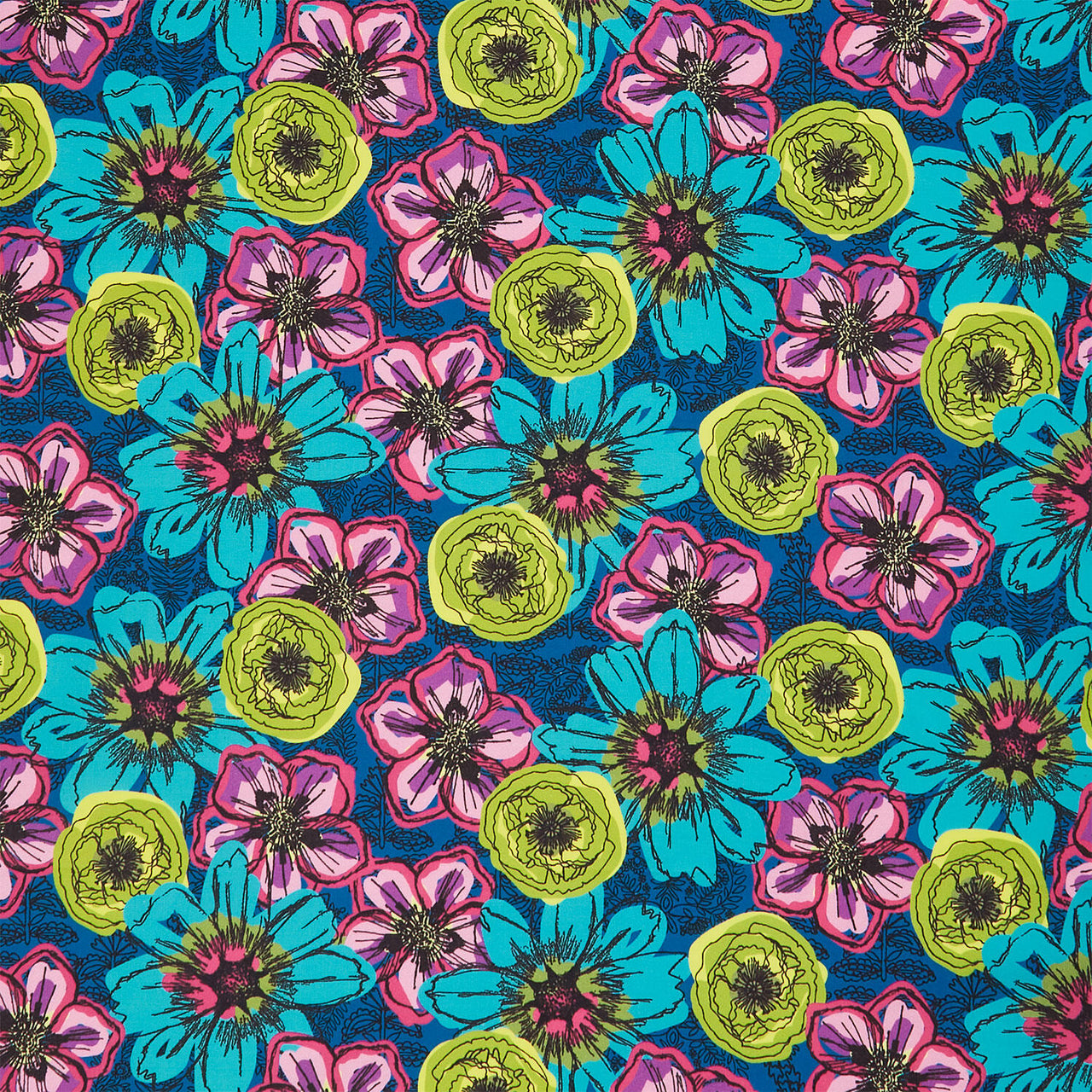 Winding Road - Flower Fields Teal Yardage