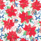 All American Christmas - Patriotic Poinsettia White Yardage