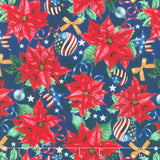 All American Christmas - Patriotic Poinsettia Blue Yardage