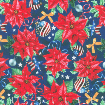 All American Christmas - Patriotic Poinsettia Blue Yardage