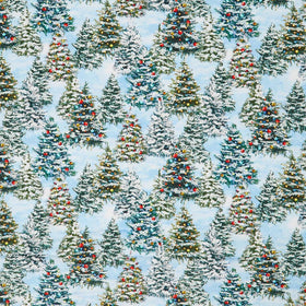 Winter Wonder - Christmas Tree Farm Icy Blue Puff Yardage