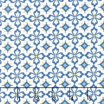 Villa Sol - Flower Tiles White Yardage