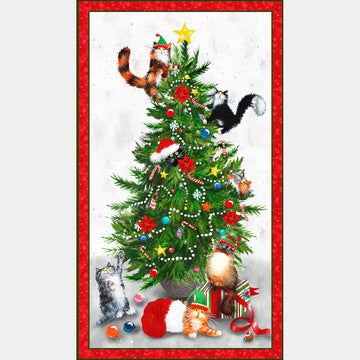 Meowy Christmas - Cats in Christmas Tree White Panel