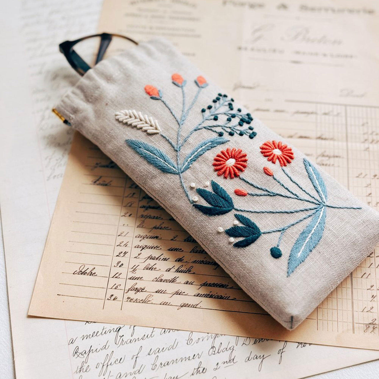 Wildflower Eyeglass Case Embroidery Kit