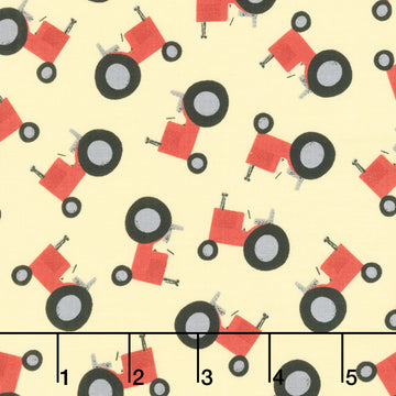 Farm-tastic Friends - Tossed Tractors Yellow Yardage