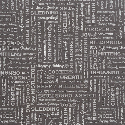 Home Town Holiday - Words Dark Milk Can Yardage