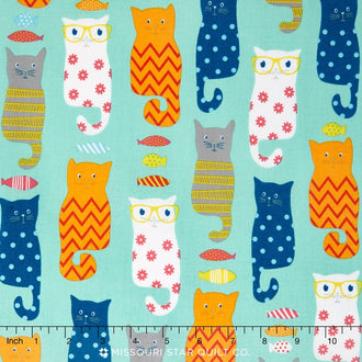 Novelty - Smarty Cats Blue Yardage