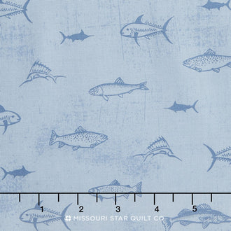 Old Guys Rule - Fishing Tonal Fish Denim Yardage