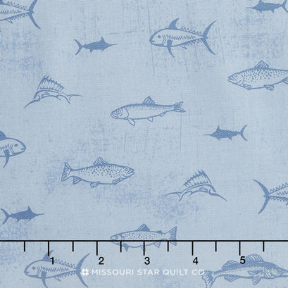 Old Guys Rule - Fishing Tonal Fish Denim Yardage