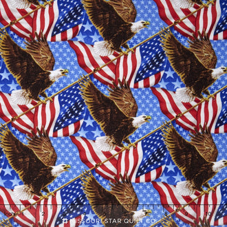 Liberty Ride - Flags and Eagle Blue Yardage