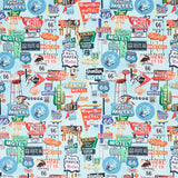 Novelty - Timeless Treasures - Route 66 Road Signs Blue Yardage Primary Image