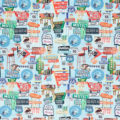 Novelty - Route 66 Road Signs Blue Yardage