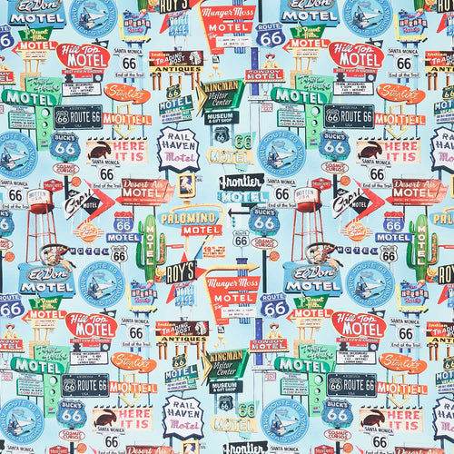 Novelty - Timeless Treasures - Route 66 Road Signs Blue Yardage Primary Image