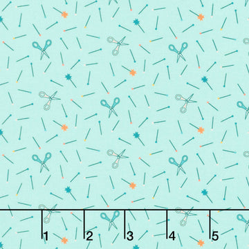 Welcome To Quilt Town - Scissors and Pins Aqua Yardage