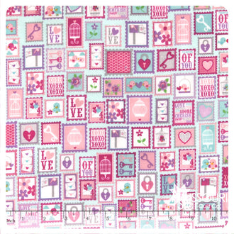 Lovey Dovey Flannel - Stamps Purple Yardage