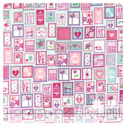 Lovey Dovey Flannel - Stamps Purple Yardage