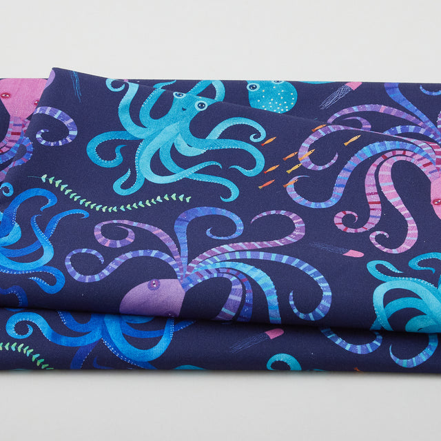 Colorful Aquatic - Eight Twisted Tentacles Navy 2 Yard Cut Primary Image