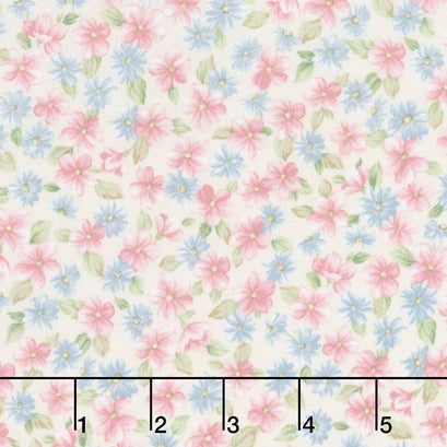 Eaton Place - Flowers and Leaves Ivory Yardage