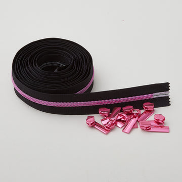 Sallie Tomato Tula Pink #5 Nylon Zipper Tape & Pulls - Black with Pink Coil Alternative View #1