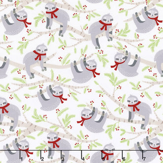 Frosty Friends - Sloths in Scarves Snow Yardage