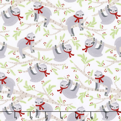 Frosty Friends - Sloths in Scarves Snow Yardage